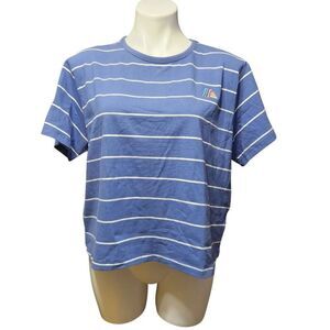 Aldi Gear logo striped crop top t-shirt blue white large